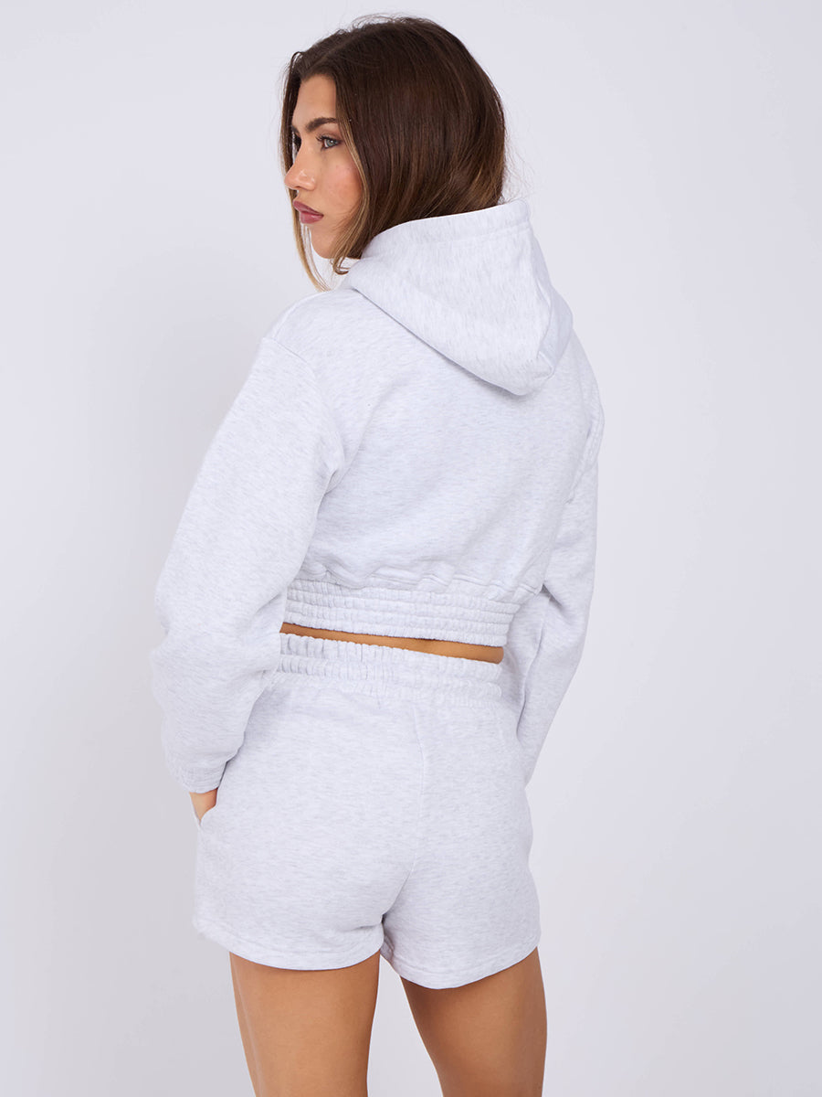 LA Cropped Zip Up Hoodie & Shorts Fleece Co-ord