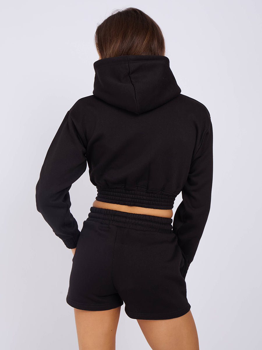 LA Cropped Zip Up Hoodie & Shorts Fleece Co-ord