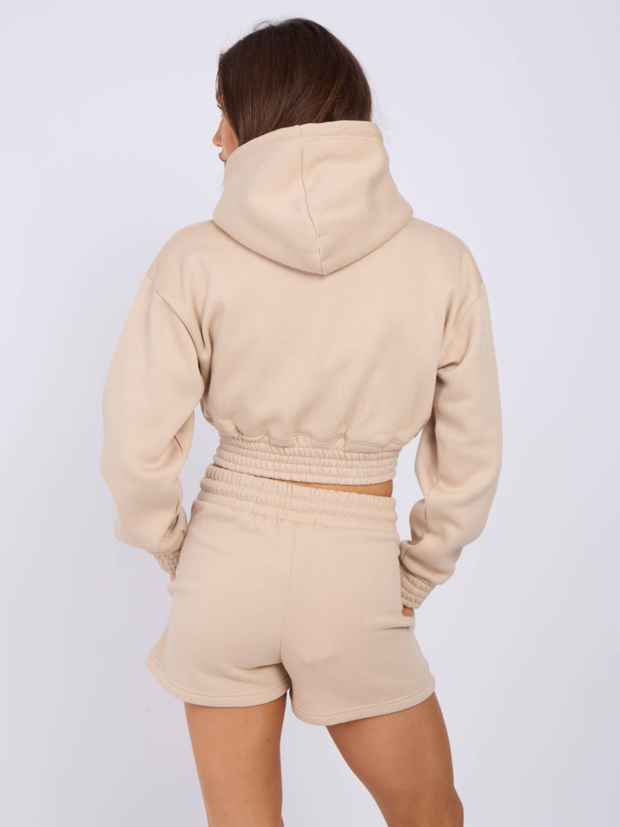 LA Cropped Zip Up Hoodie & Shorts Fleece Co-ord