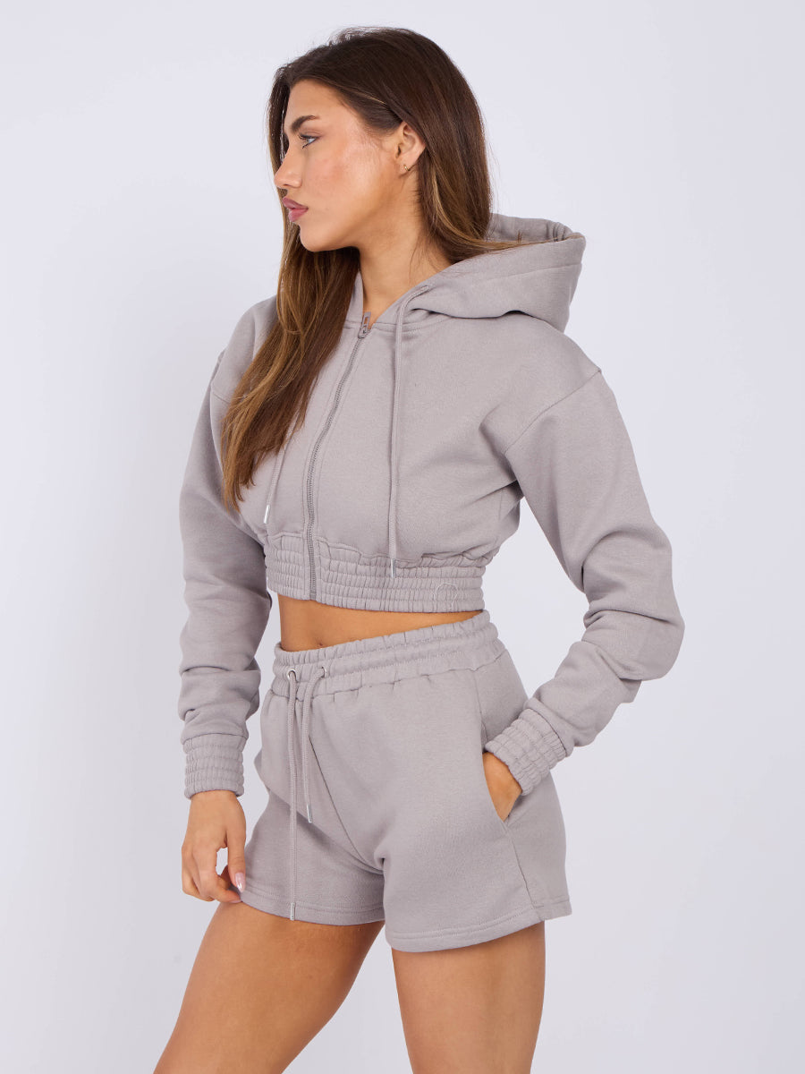 Cropped Zip Up Hoodie & Shorts Fleece Co-ord