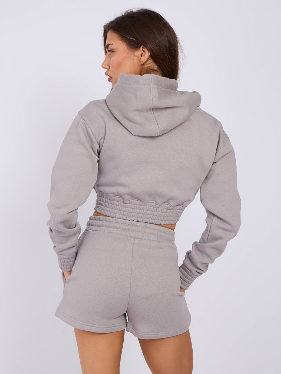 Cropped Zip Up Hoodie & Shorts Fleece Co-ord
