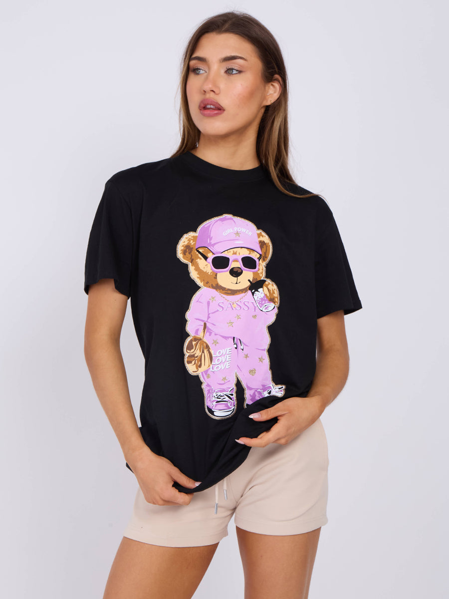 Sassy Print Teddy Graphic T-Shirt