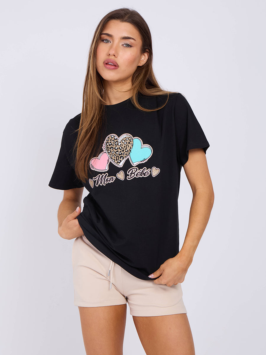 Mon Bébé Heart Graphic Printed T-Shirt
