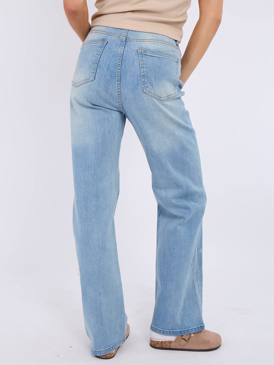 Wide Leg Star Studded Front Denim Jeans
