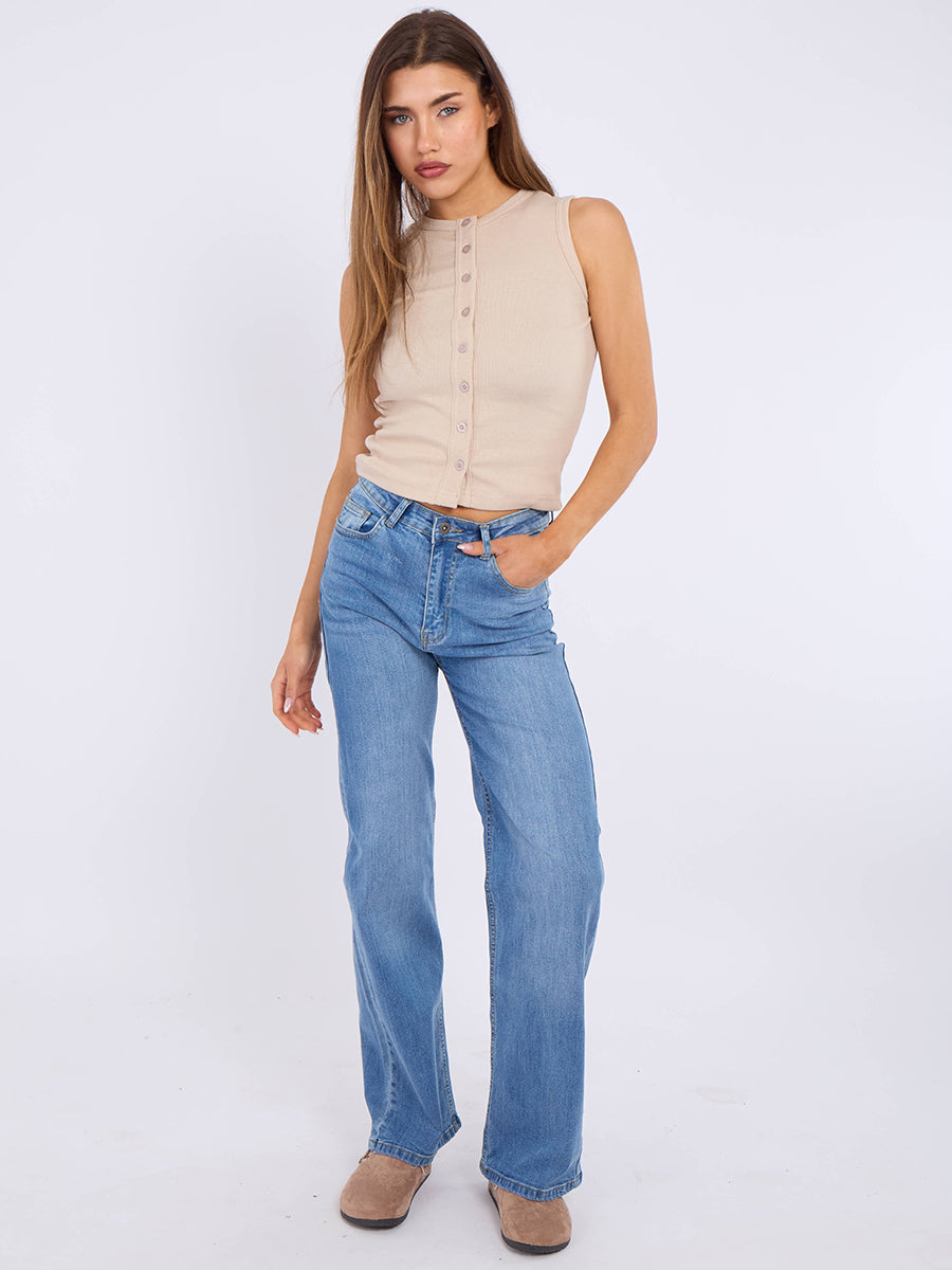 Straight Leg Denim Jeans With Cross Detail