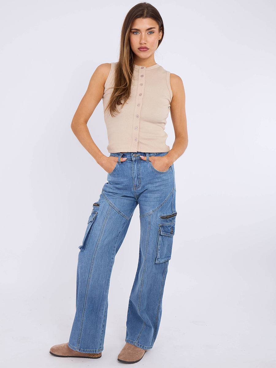 Straight Leg Cargo Denim Jeans