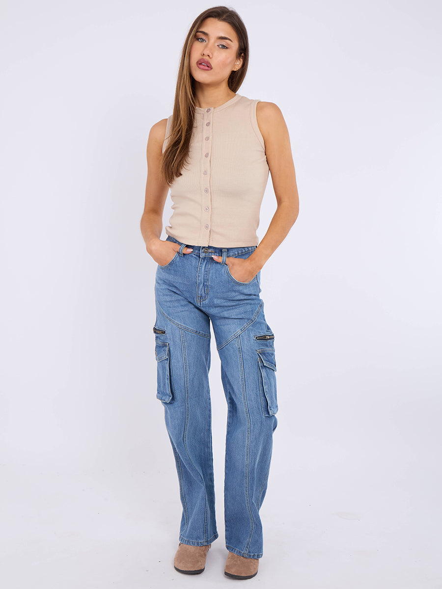 Straight Leg Cargo Denim Jeans