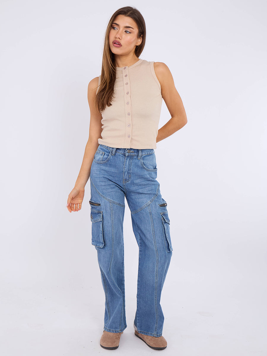 Straight Leg Cargo Denim Jeans