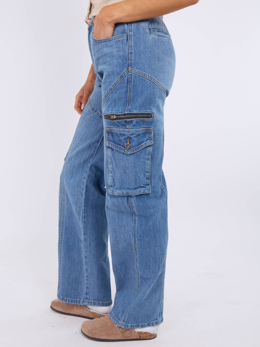 Straight Leg Cargo Denim Jeans