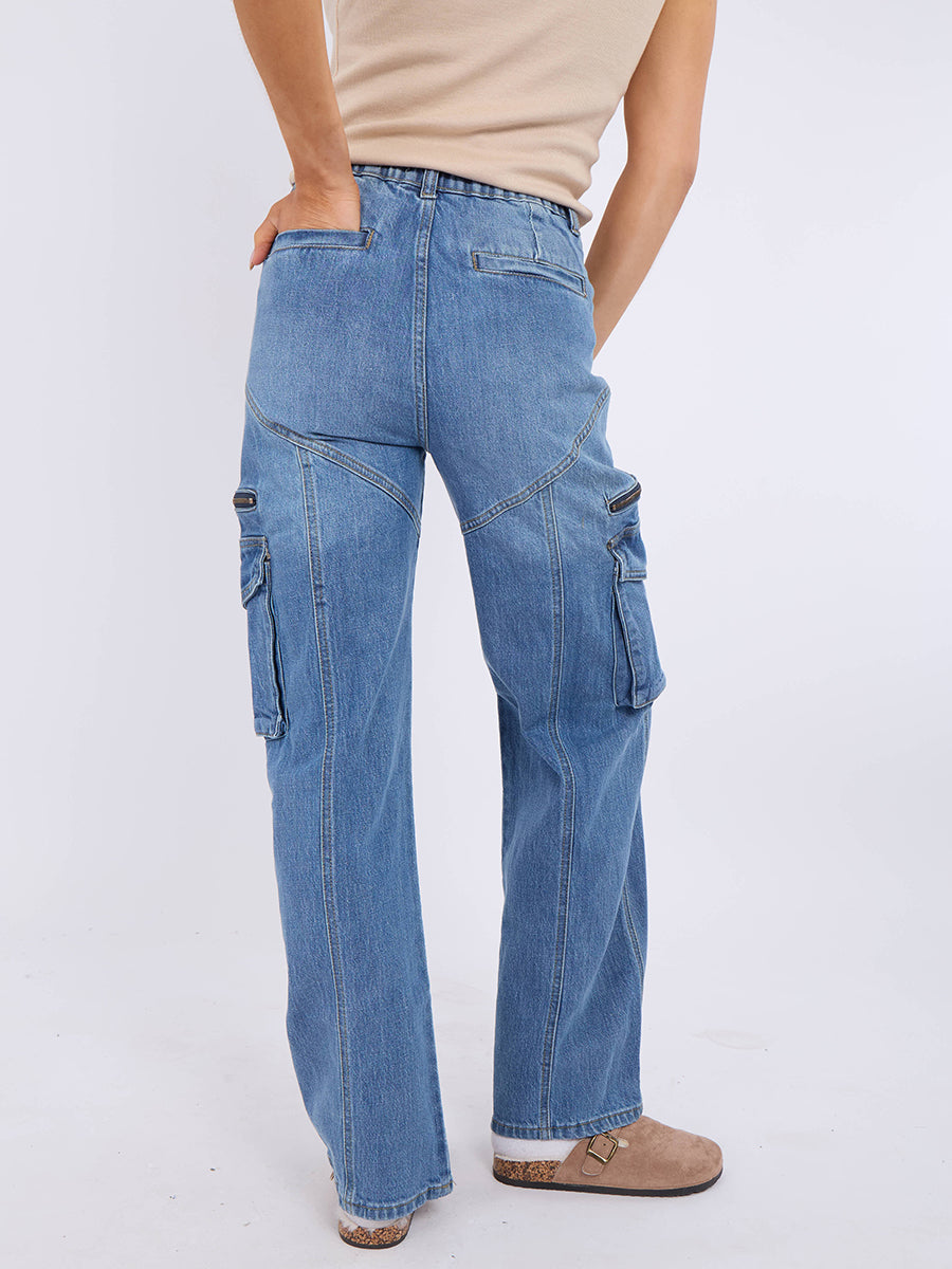Straight Leg Cargo Denim Jeans