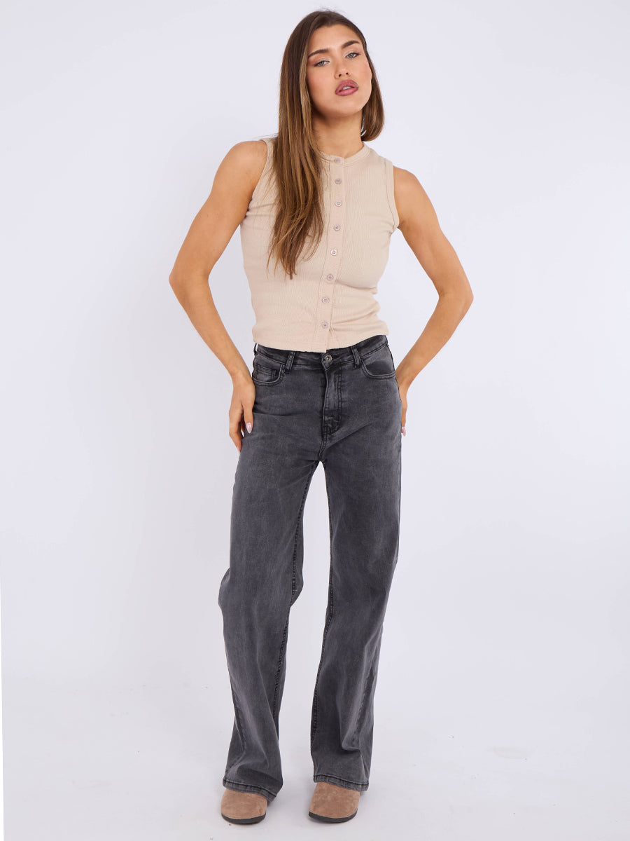 Straight Leg Denim Jeans With Cross Detail