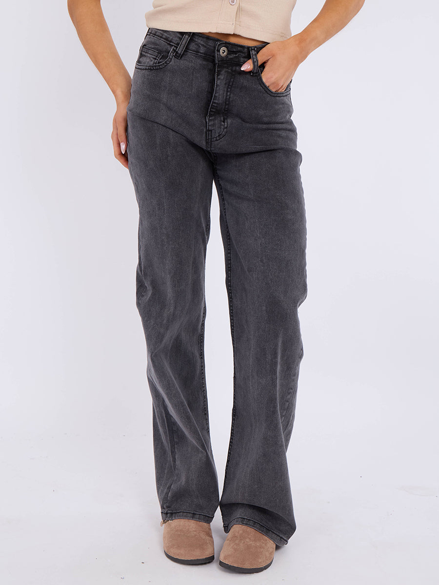 Straight Leg Denim Jeans With Bow Detail