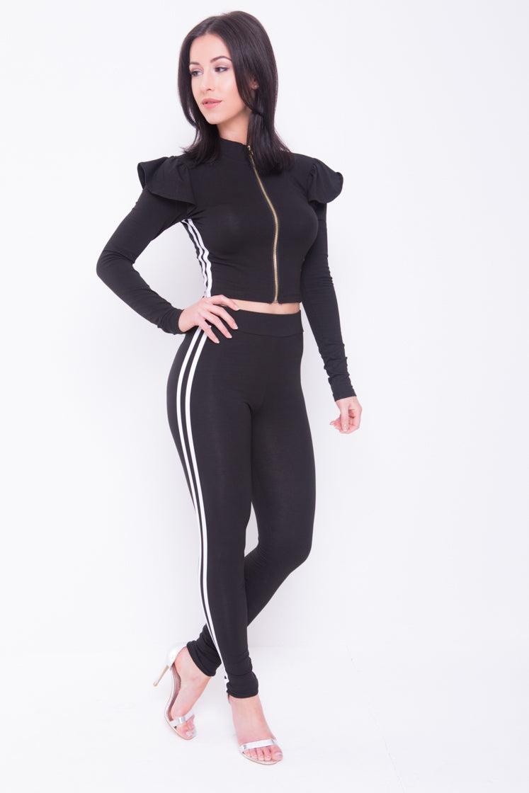 Side Stripe Frill Shoulder Loungewear