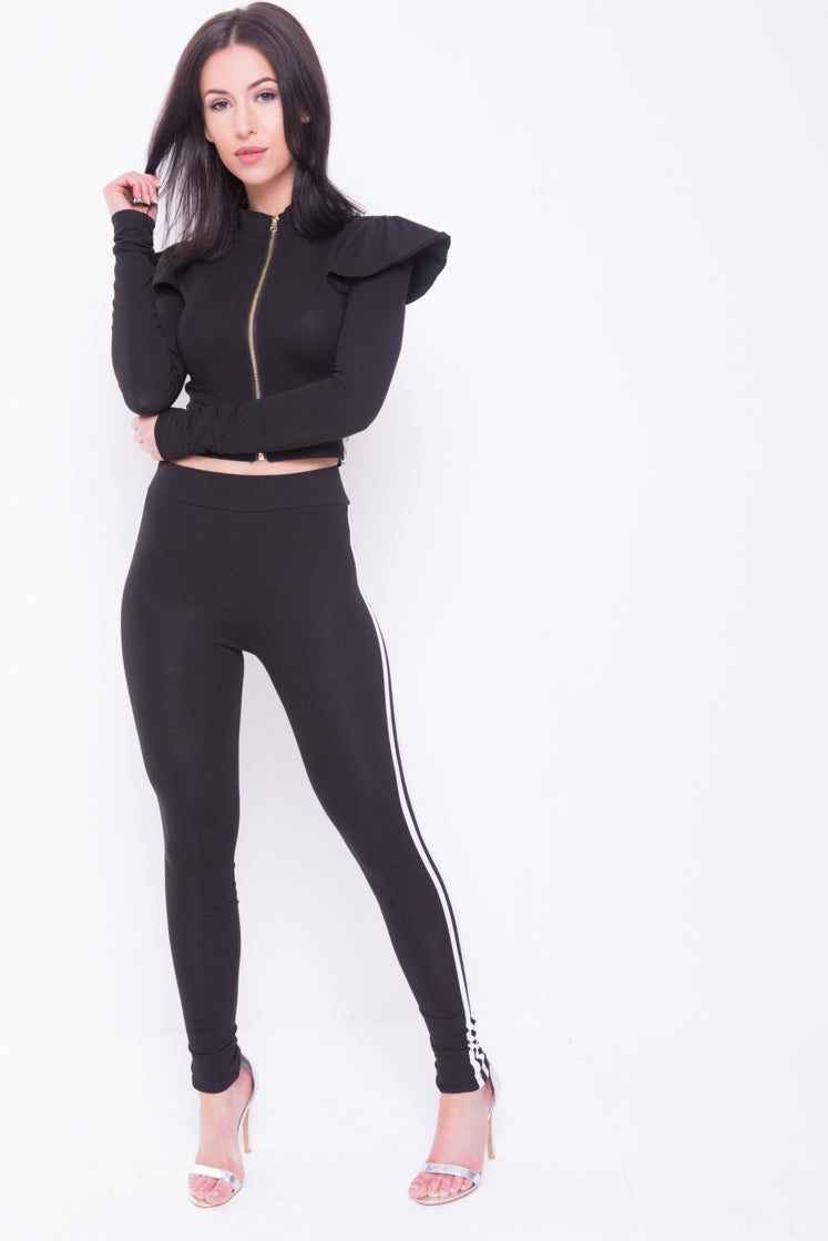 Side Stripe Frill Shoulder Loungewear