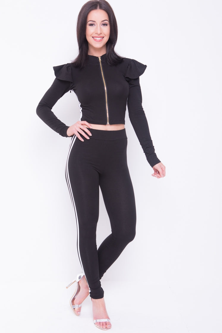 Side Stripe Frill Shoulder Loungewear