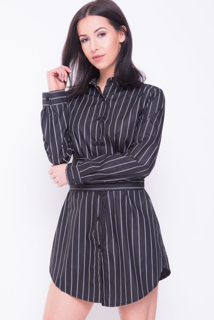 Corset Belt Detail Stripe Shirt Dress