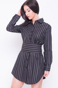 Corset Belt Detail Stripe Shirt Dress