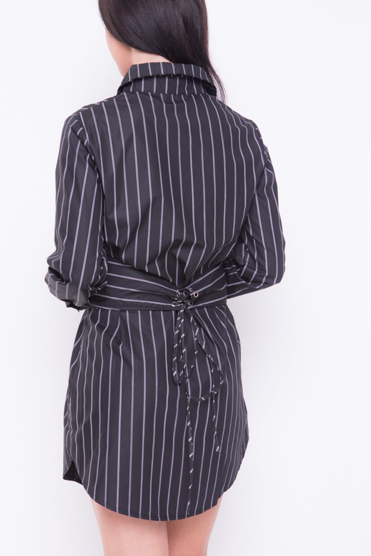 Corset Belt Detail Stripe Shirt Dress