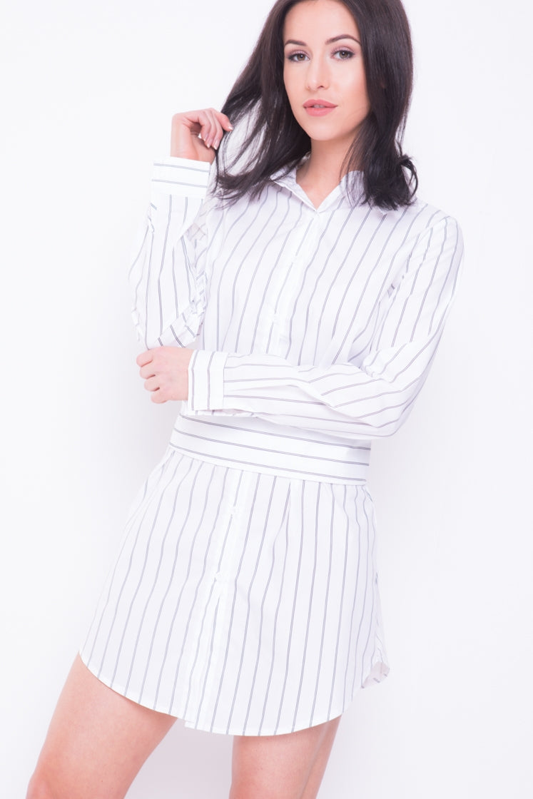Corset Belt Detail Stripe Shirt Dress