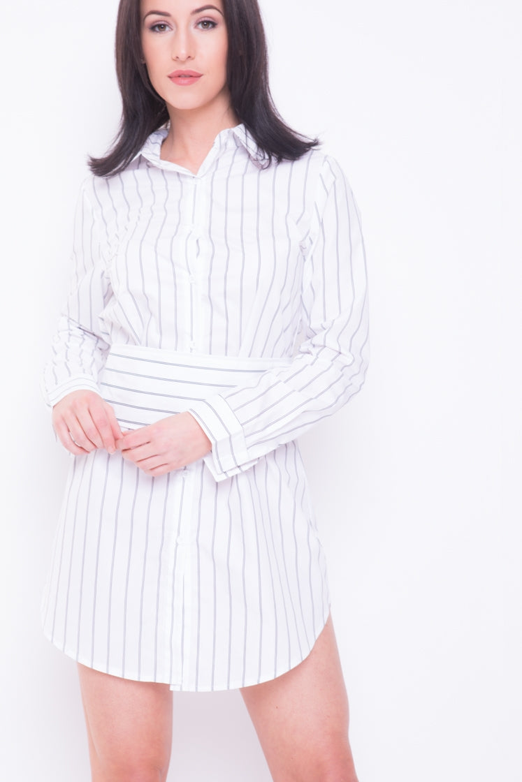 Corset Belt Detail Stripe Shirt Dress