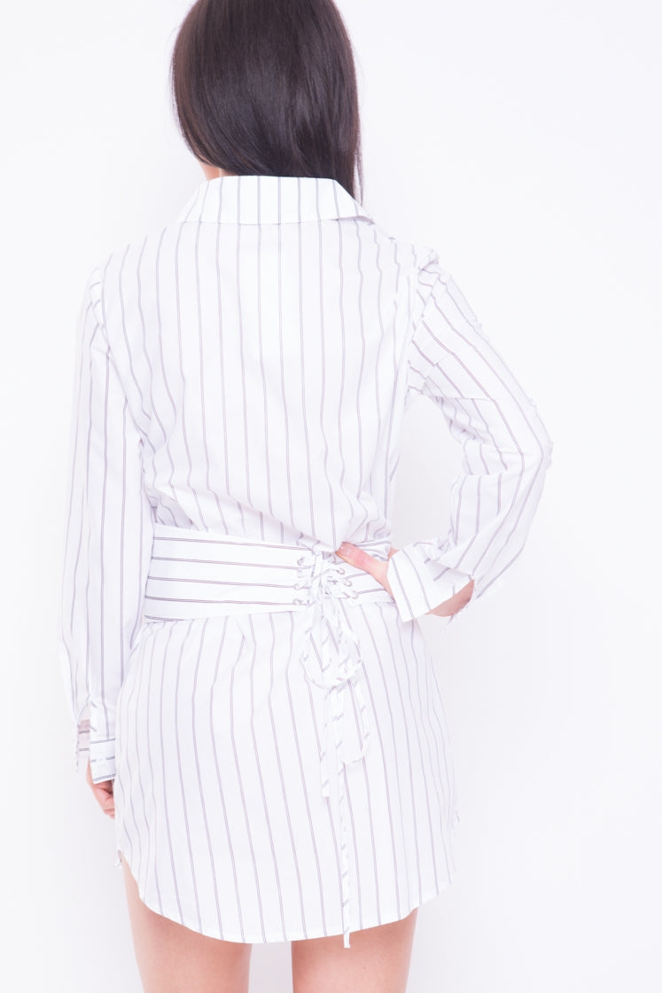 Corset Belt Detail Stripe Shirt Dress