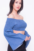 Smocked Denim Bardot Crop Top