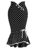 Button Lace-up Polka Dots Half Body Slim-fit Fishtail Skirt