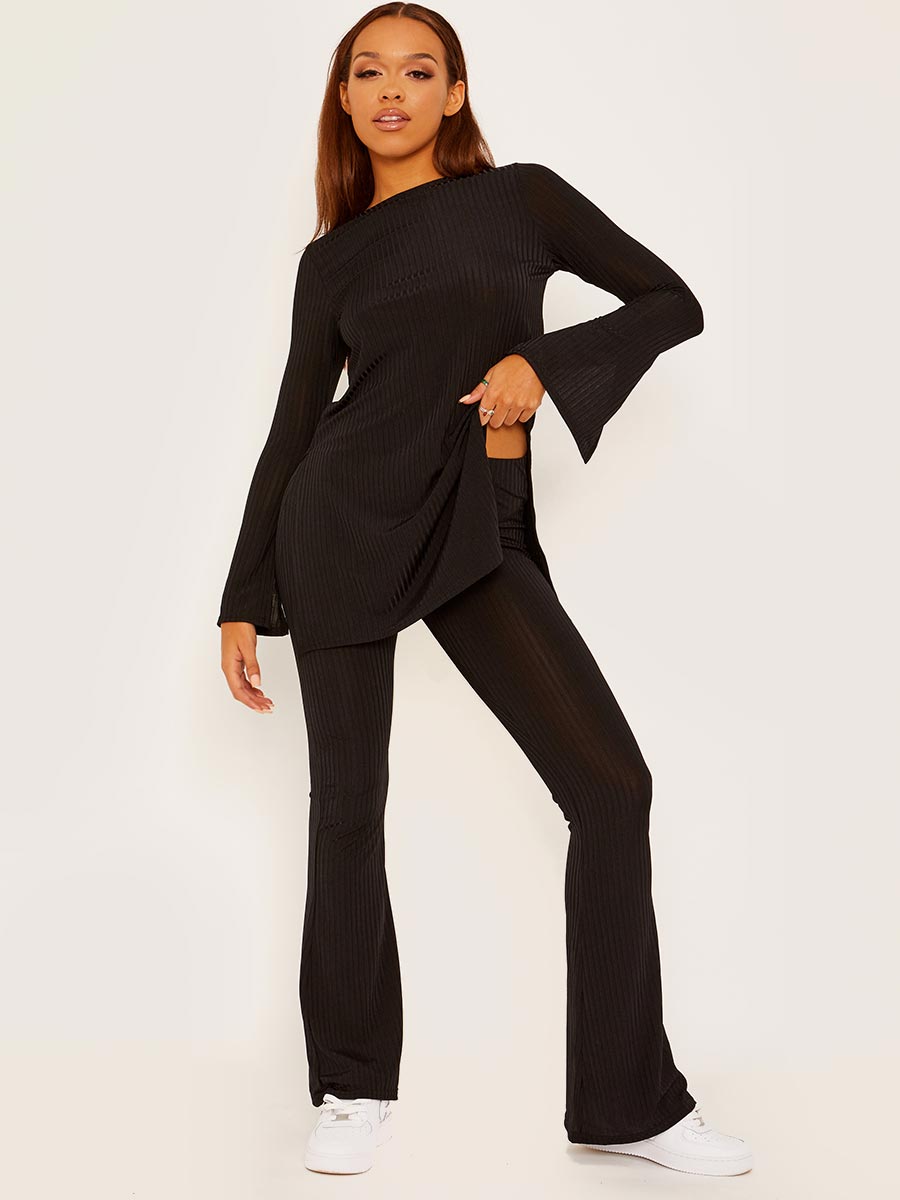 Split Side Ribbed Top and Trouser Co-ord