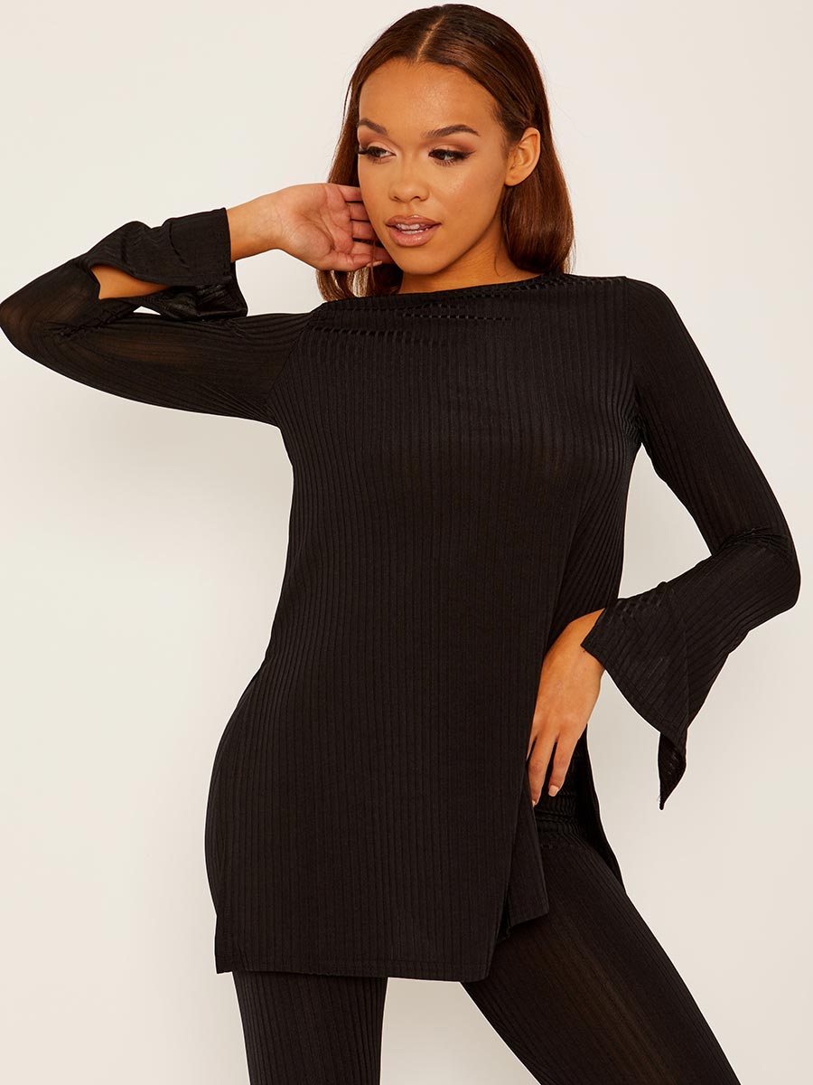 Split Side Ribbed Top and Trouser Co-ord