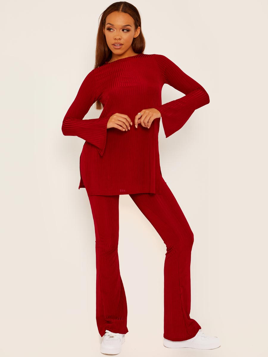 Split Side Ribbed Top and Trouser Co-ord