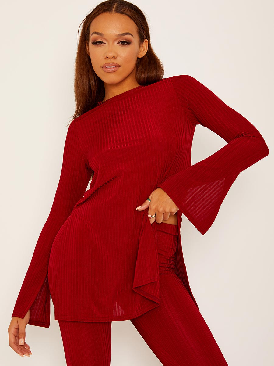 Split Side Ribbed Top and Trouser Co-ord