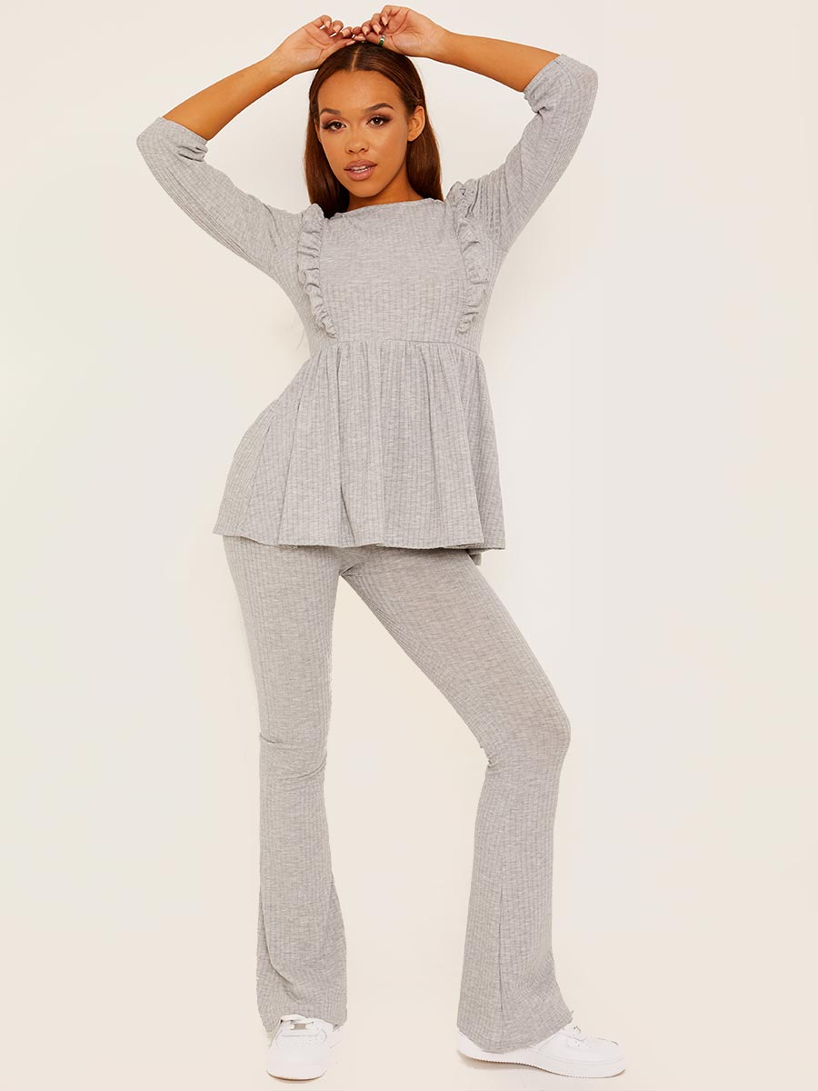 Frill Detail Ribbed Peplum Co-ord