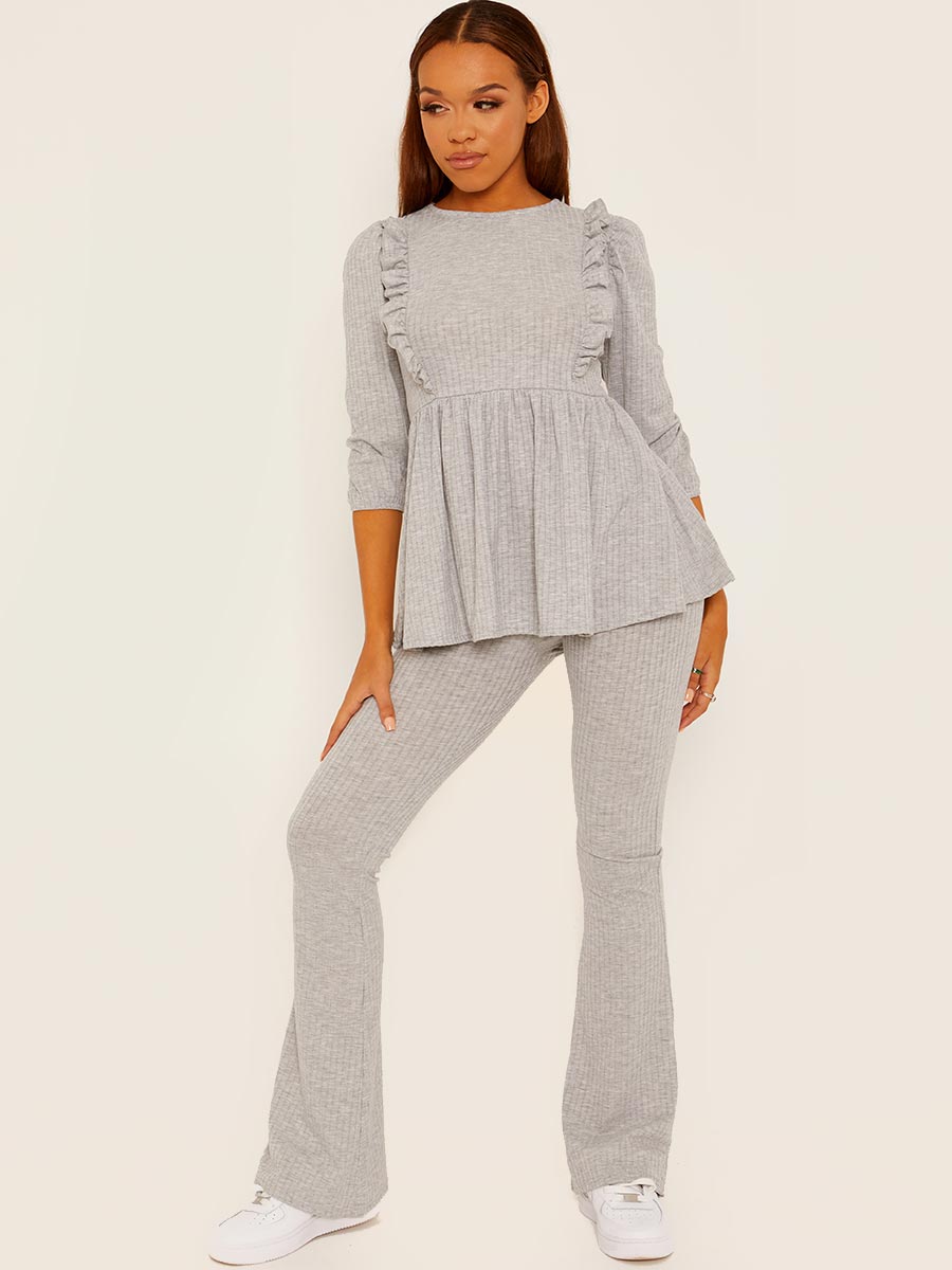 Frill Detail Ribbed Peplum Co-ord