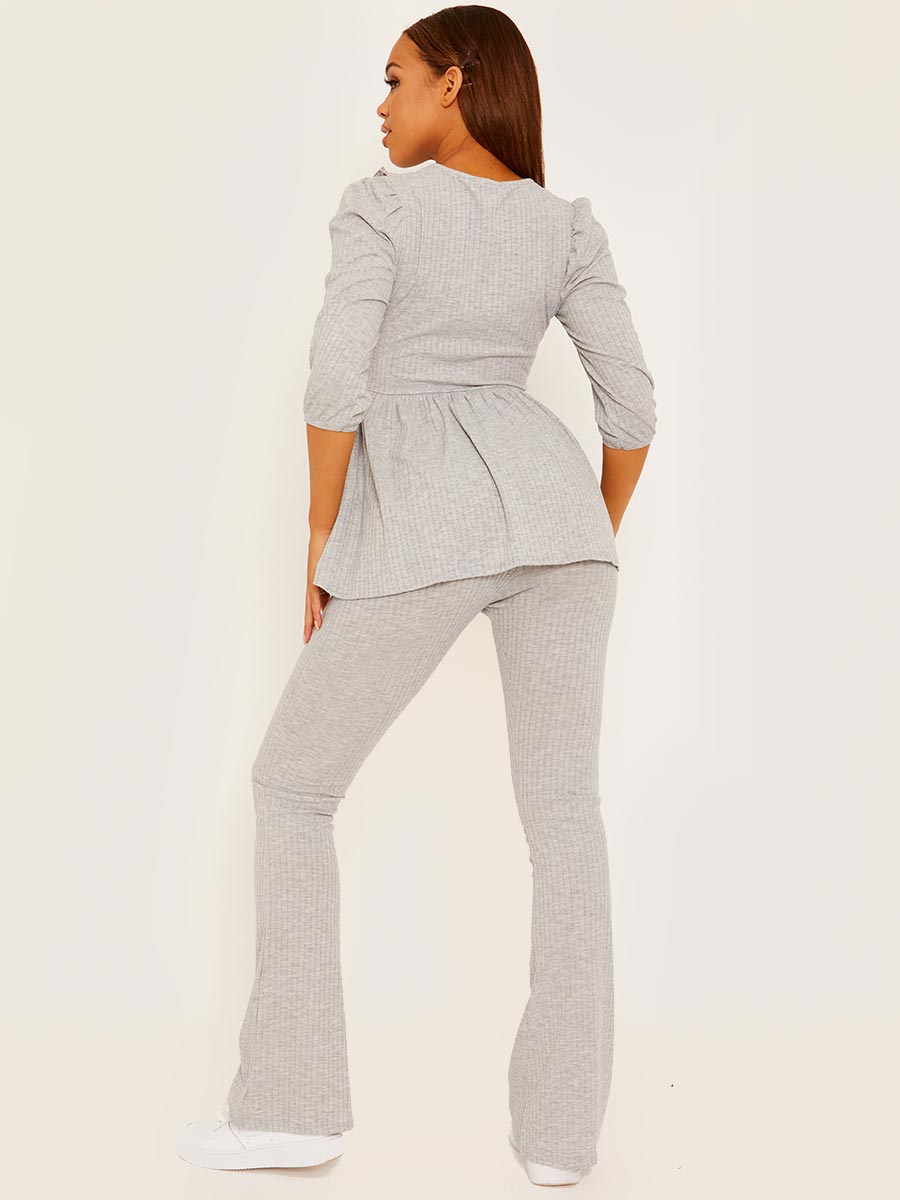 Frill Detail Ribbed Peplum Co-ord