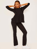 Frill Detail Ribbed Peplum Co-ord