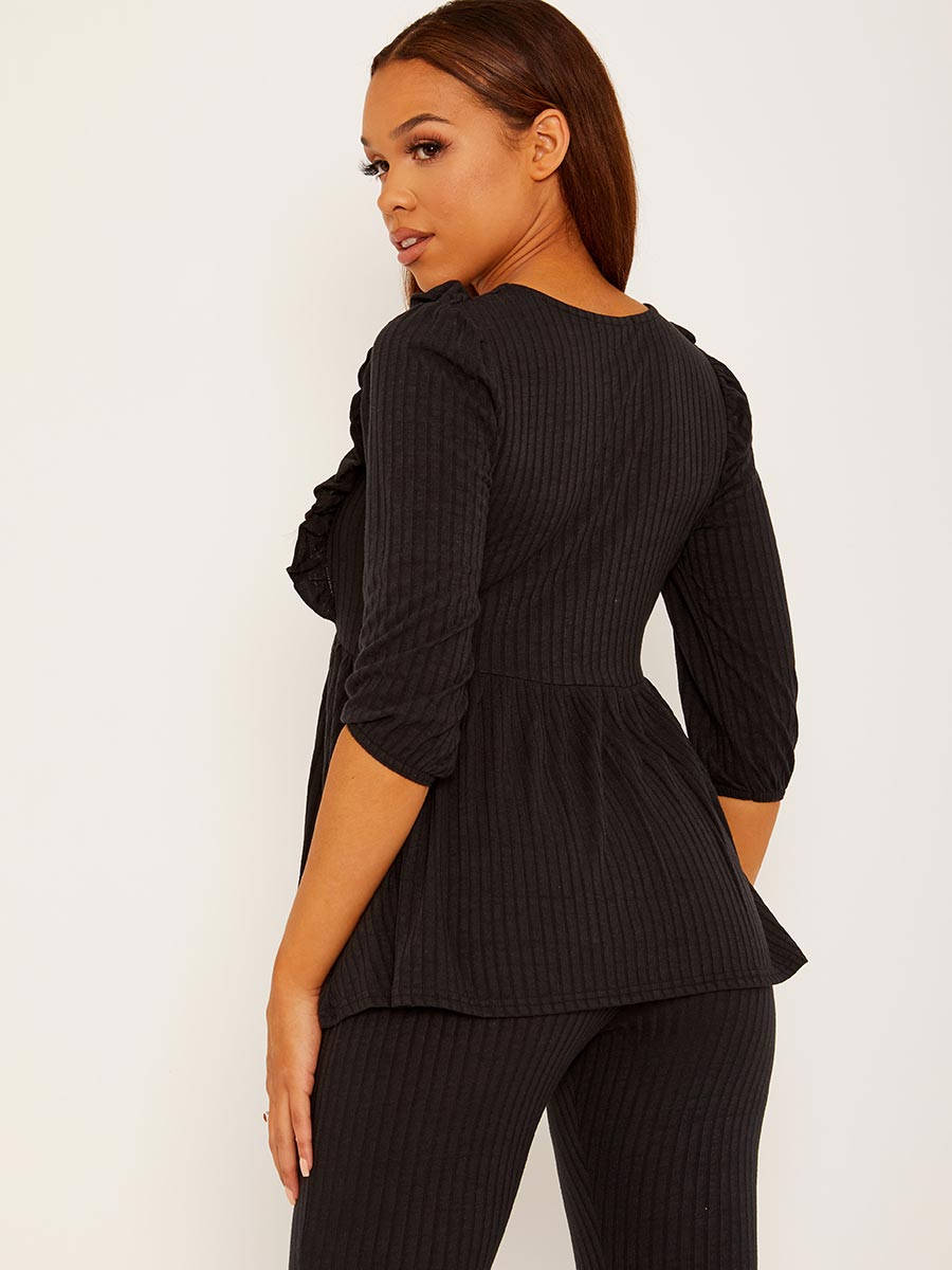 Frill Detail Ribbed Peplum Co-ord