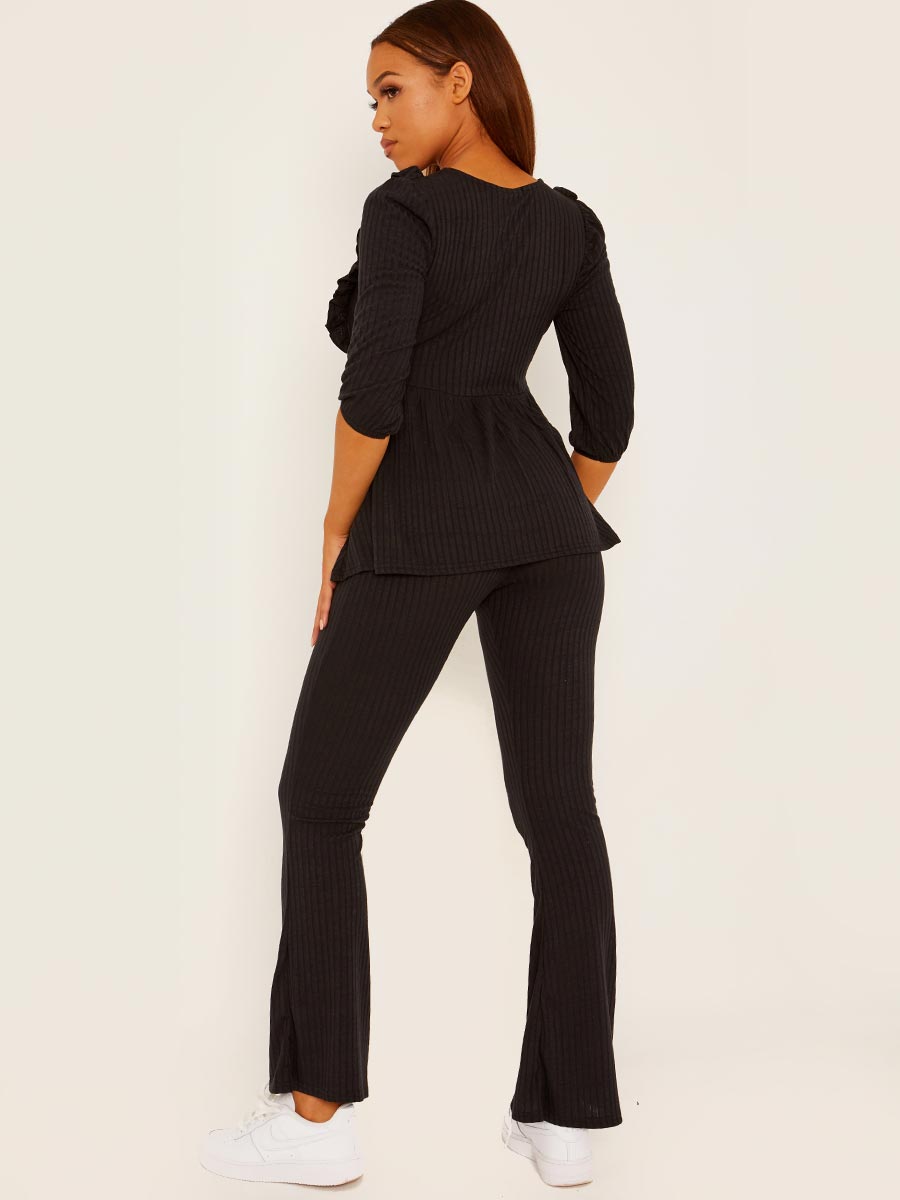 Frill Detail Ribbed Peplum Co-ord