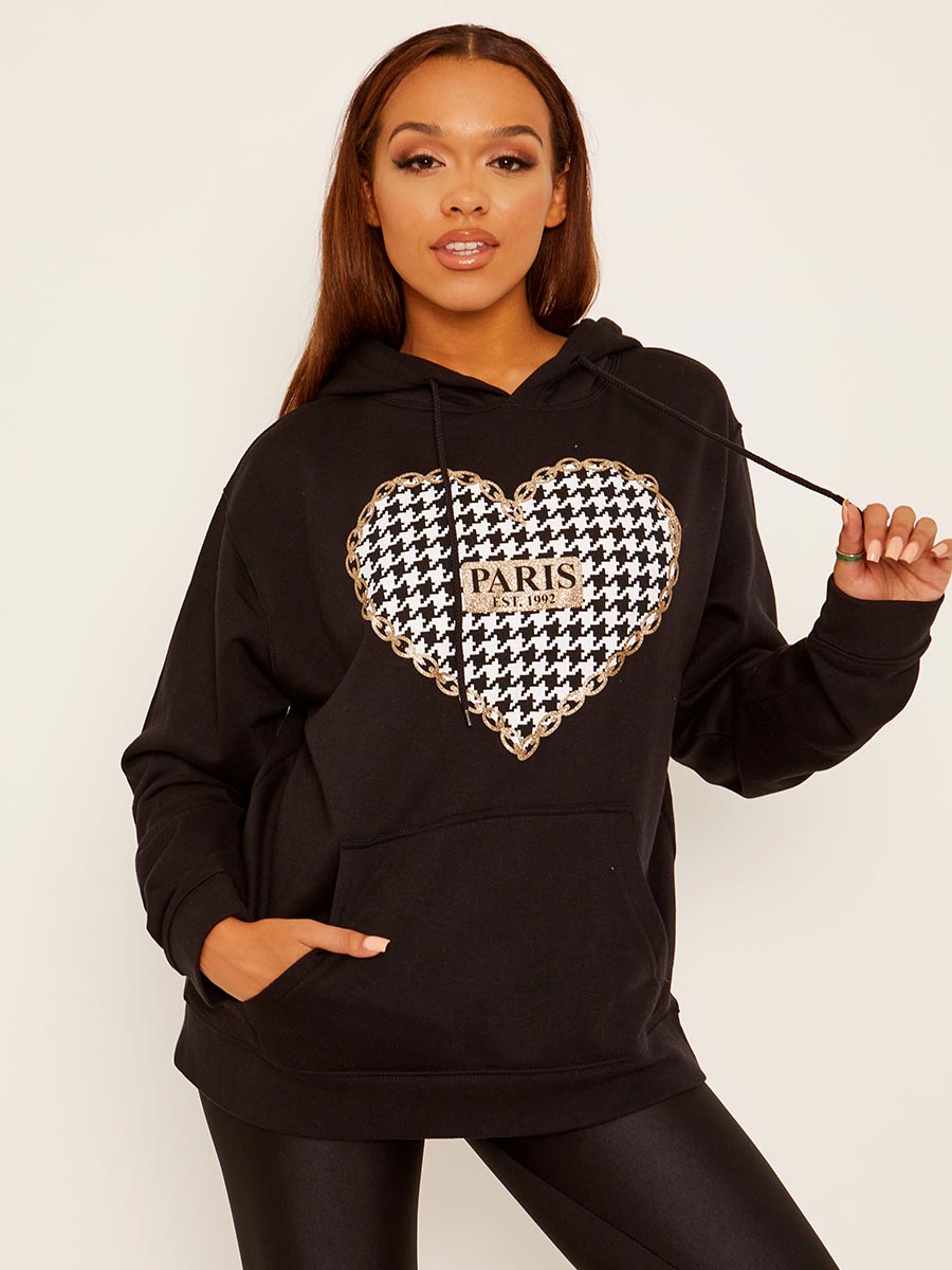 Paris Dogtooth Graphic Fleeced Hoodie