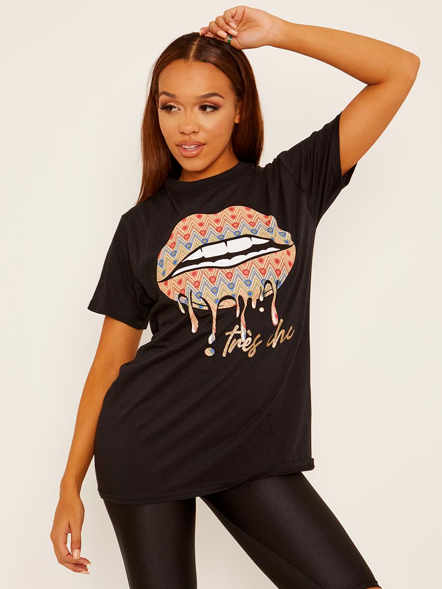 Chevron Lip Graphic Printed T-Shirt