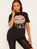 Chevron Lip Graphic Printed T-Shirt