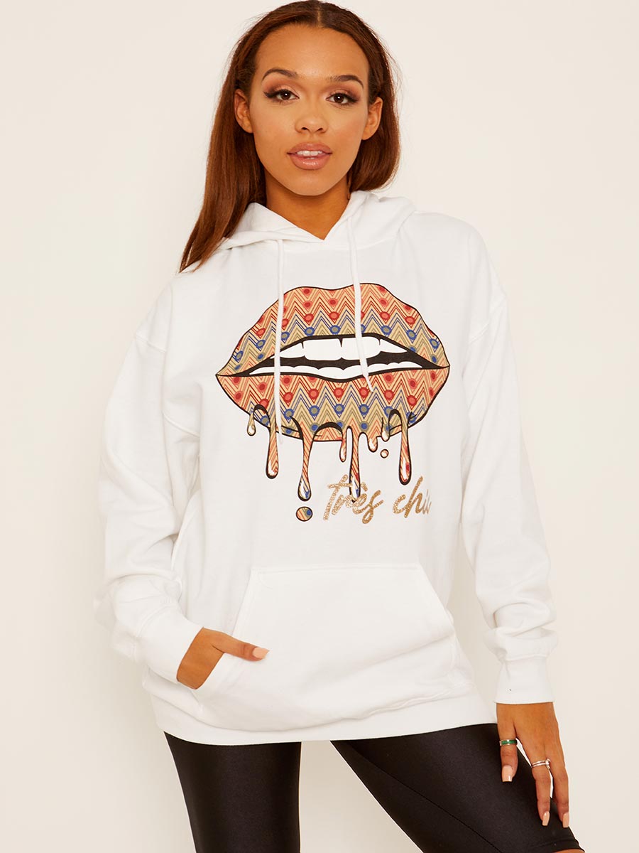 Chevron Lip Graphic Fleeced Hoodie