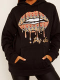 Chevron Lip Graphic Fleeced Hoodie