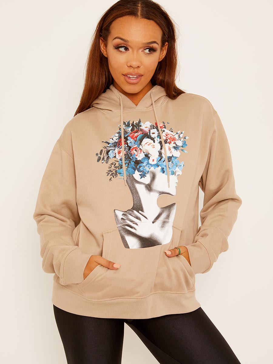 Flower Face Graphic Fleeced Hoodie