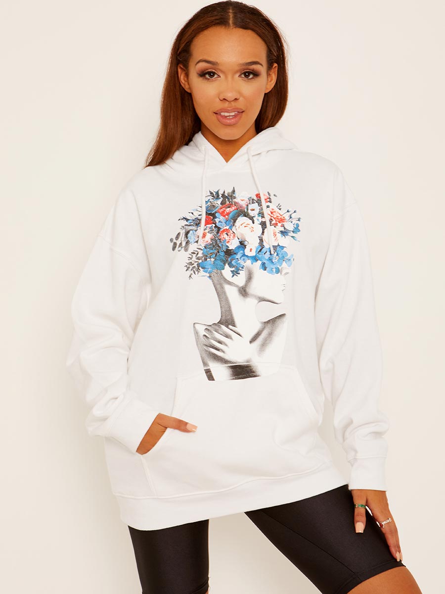 Flower Face Graphic Fleeced Hoodie