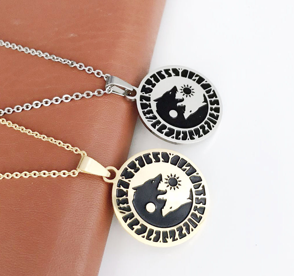 Wolf Head Sun and Moon Necklace