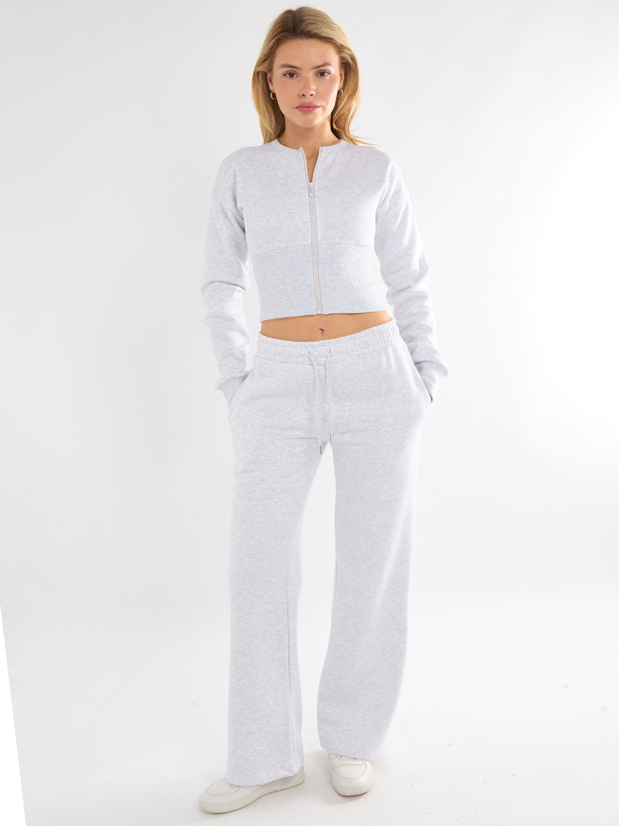 Cropped Zip Up Sweatshirt & Wide Leg Trouser Tracksuit
