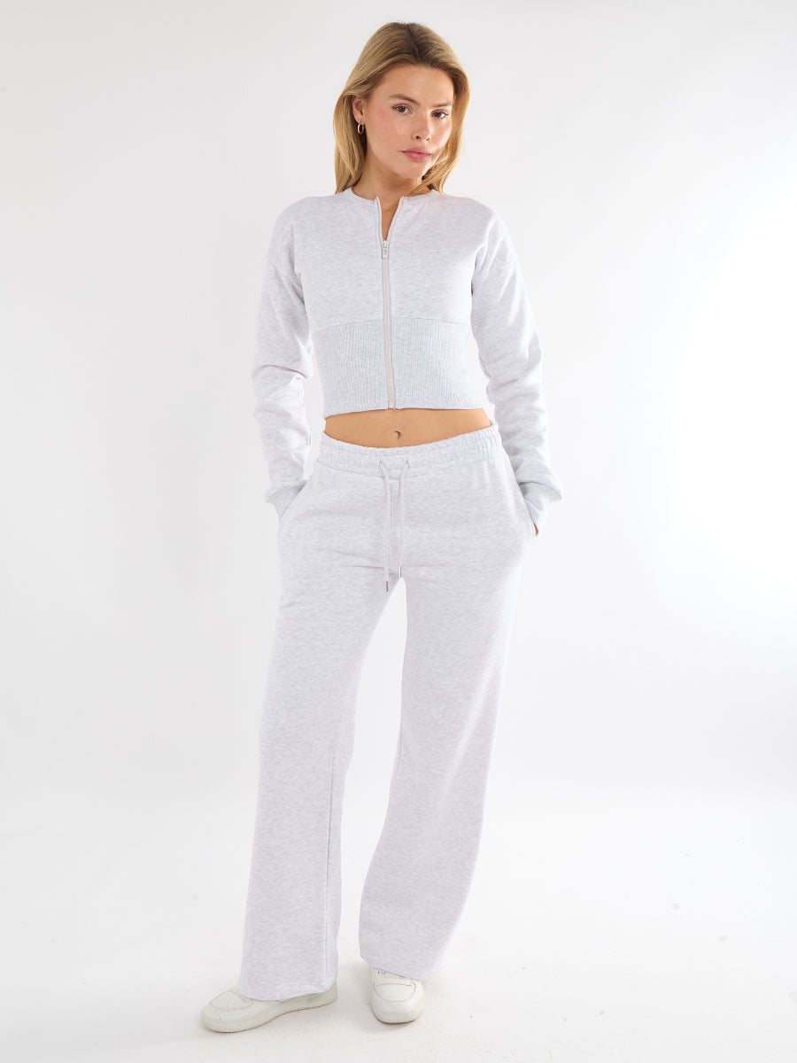 Cropped Zip Up Sweatshirt & Wide Leg Trouser Tracksuit
