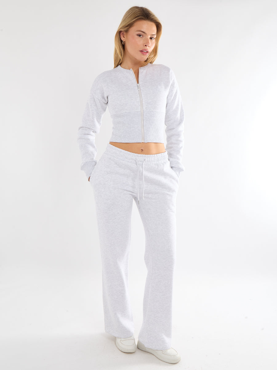 Cropped Zip Up Sweatshirt & Wide Leg Trouser Tracksuit
