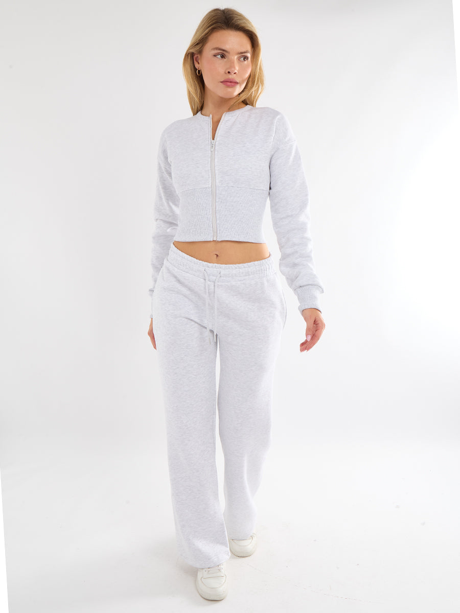 Cropped Zip Up Sweatshirt & Wide Leg Trouser Tracksuit