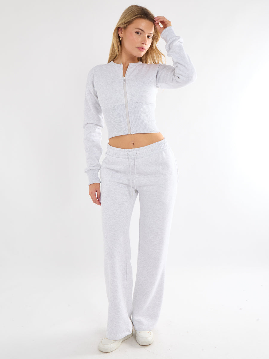 Cropped Zip Up Sweatshirt & Wide Leg Trouser Tracksuit